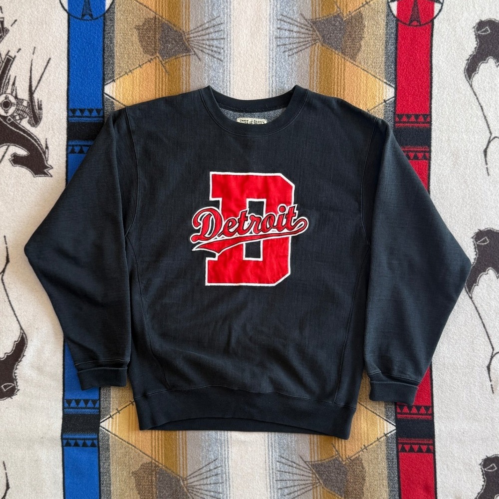 Steve & Barrys Detroit Sweatshirt Mens Large Black Heavyweight Crewneck Pullover